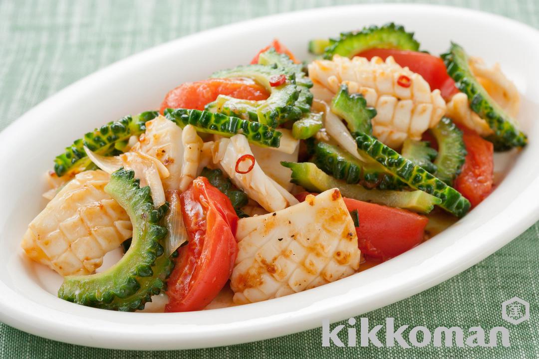 Goya, Squid, and Tomatoes in Oyster Sauce