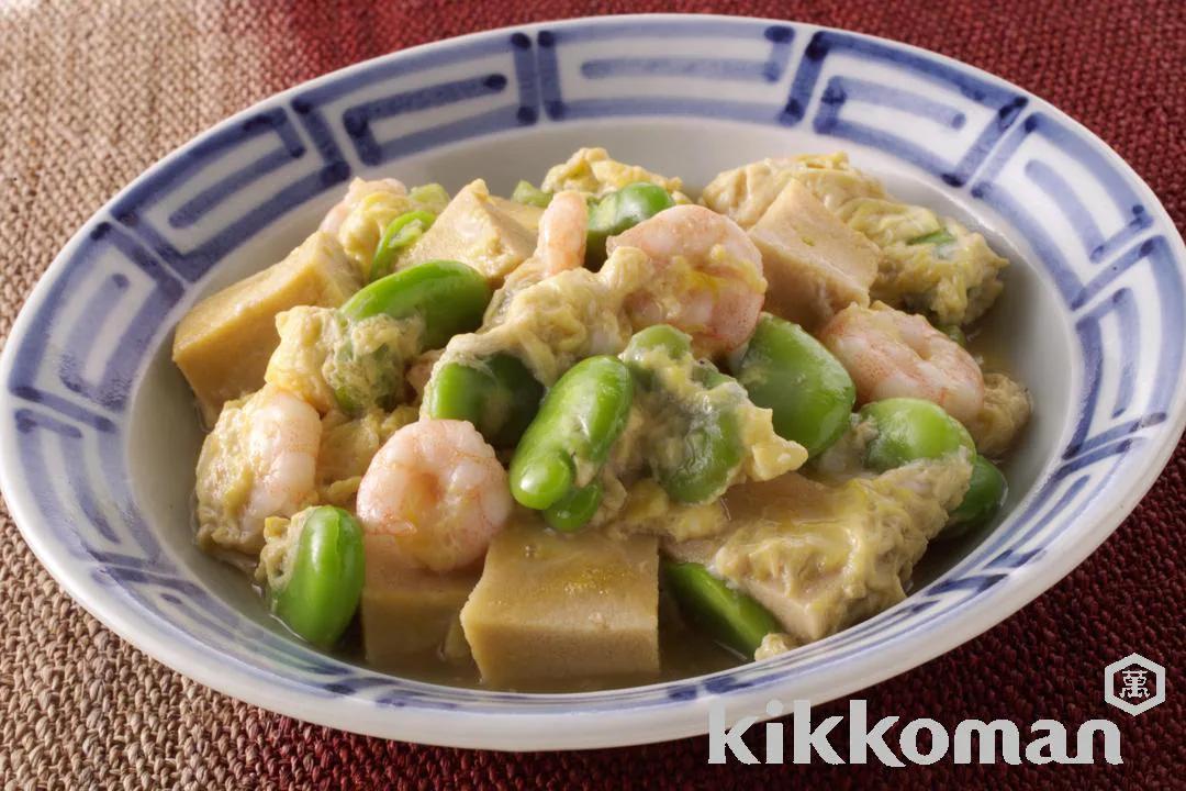 Tofu and Prawns with Fava Beans and Egg