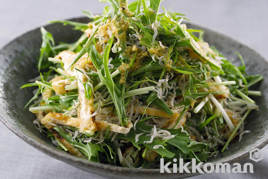 Mizuna and Fried Tofu Salad in Ginger Dressing