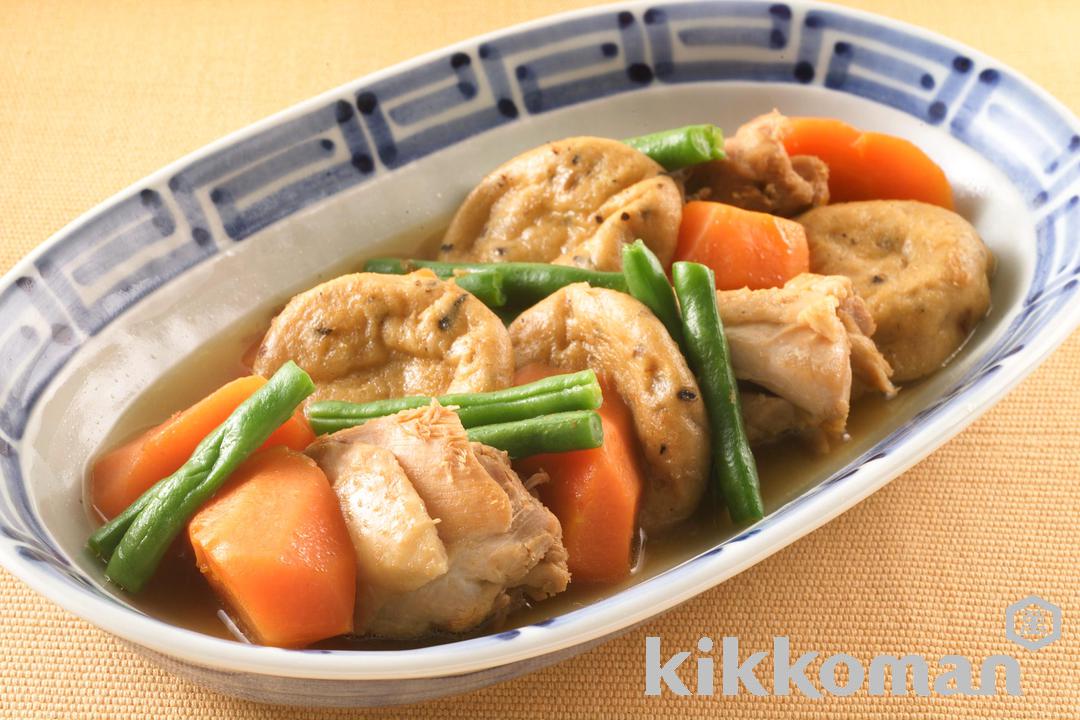 Simmered Ganmodoki with Chicken and Vegetables