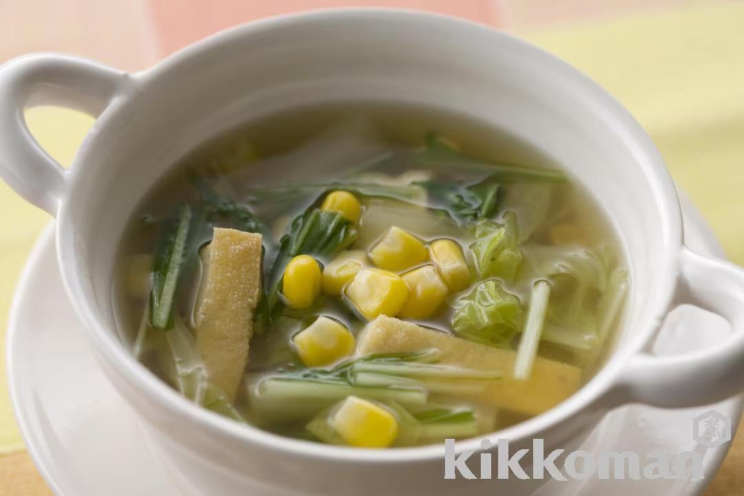 Vegetable Soup with Mizuna, Napa Cabbage and Corn