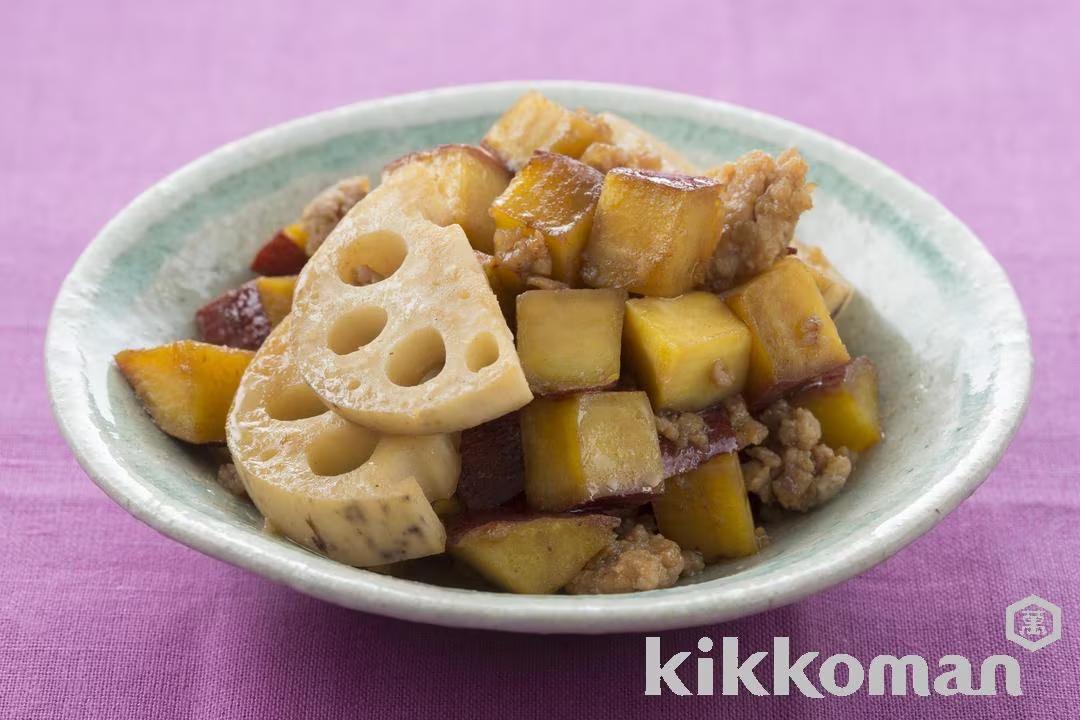 Simmered Sweet Potato and Lotus Root (Kinpira)