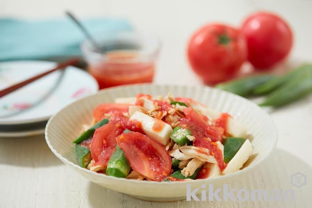 Okra and Yam Salad with Tomato Dressing