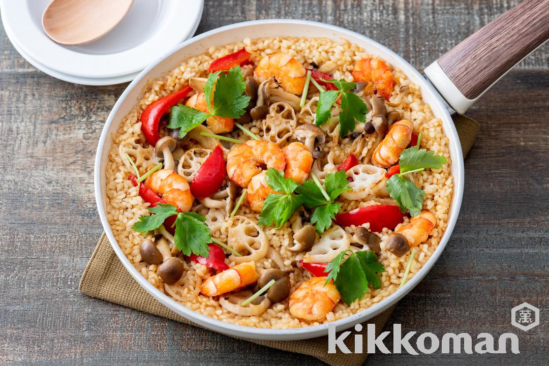 Japanese-Style Shrimp and Mushroom Paella