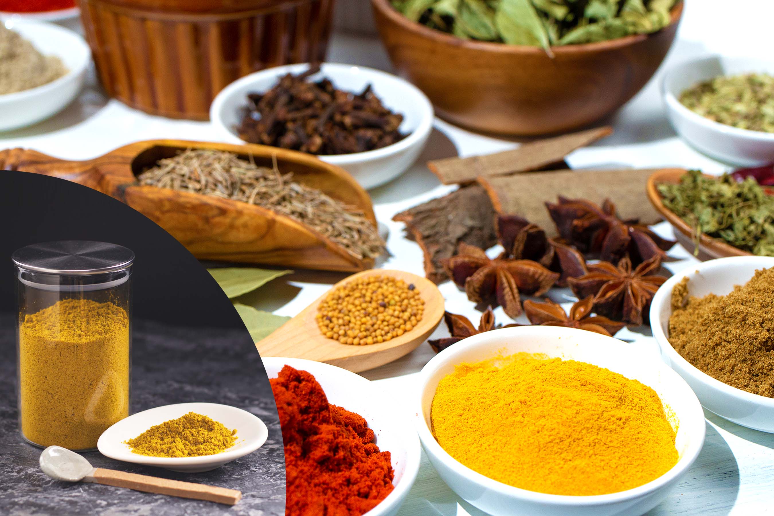 Various spices for curry powder