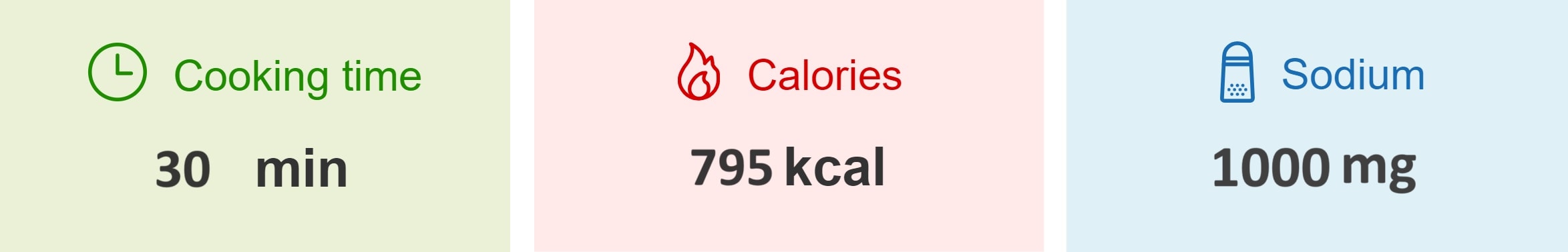 cooking time 30 min, Calories 795 kcal, sodium 1000mg