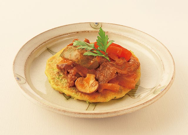 Okonomiyaki Pancakes with Beef Stir-Fry