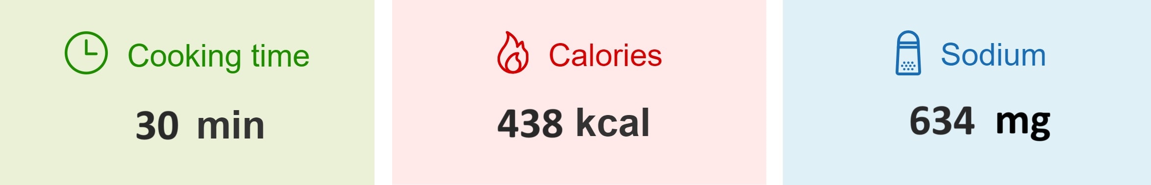 cooking time 30 min, Calories 438kcal, sodium 634mg