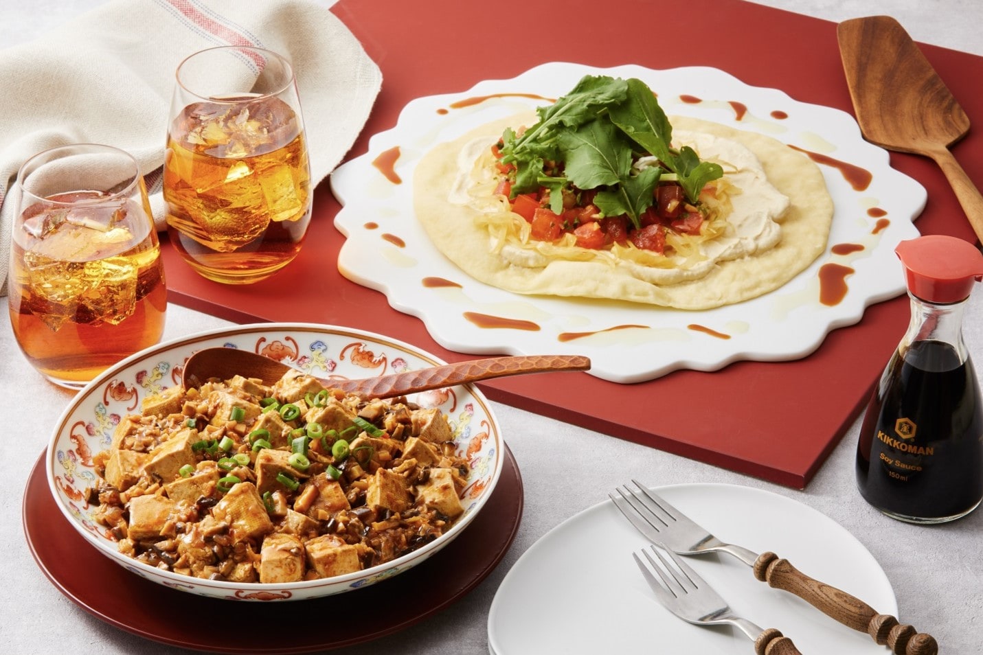 Vegan Mapo Tofu and Vegan Flatbread with Soymilk Cheese