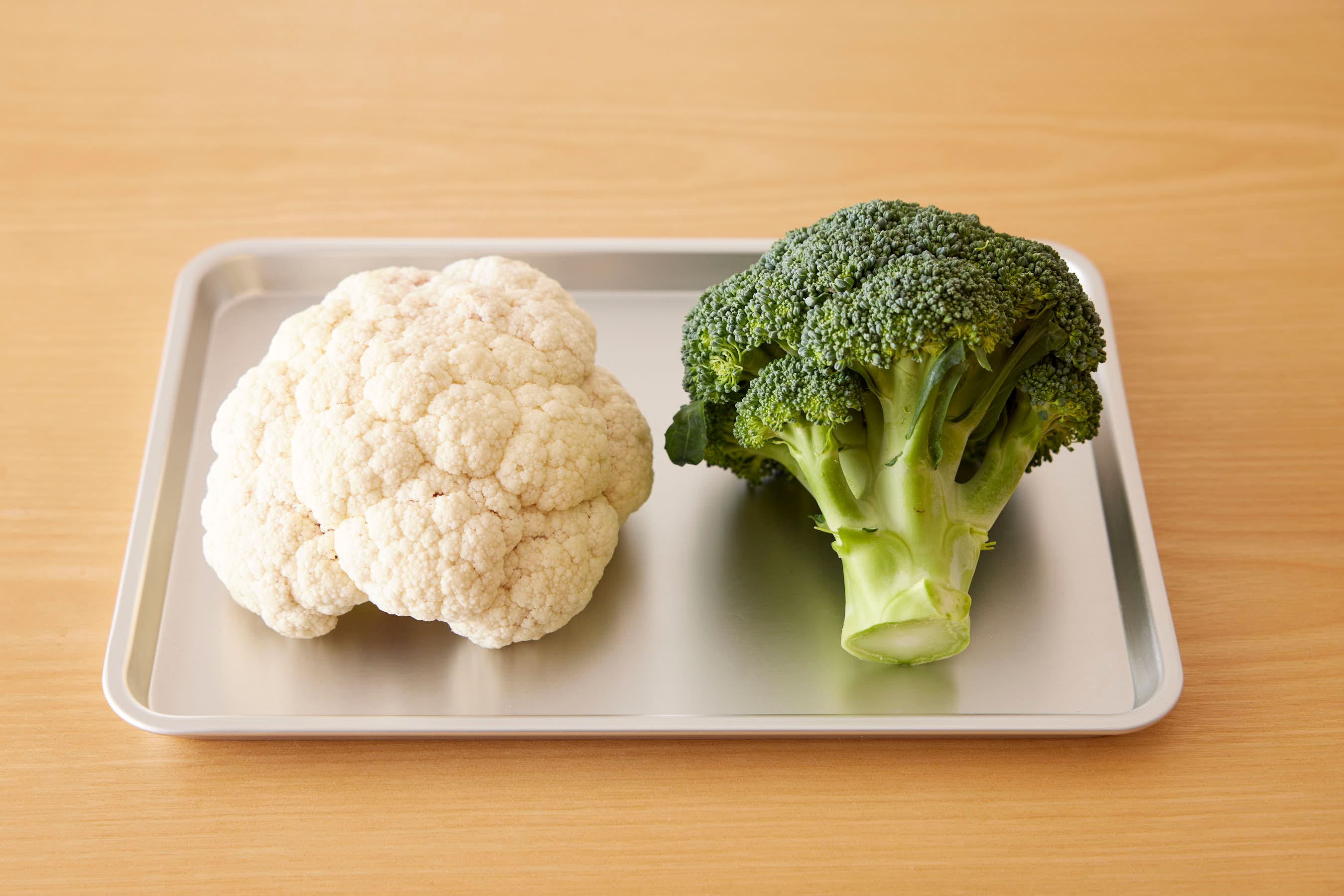 broccoli and cauliflower on a trey