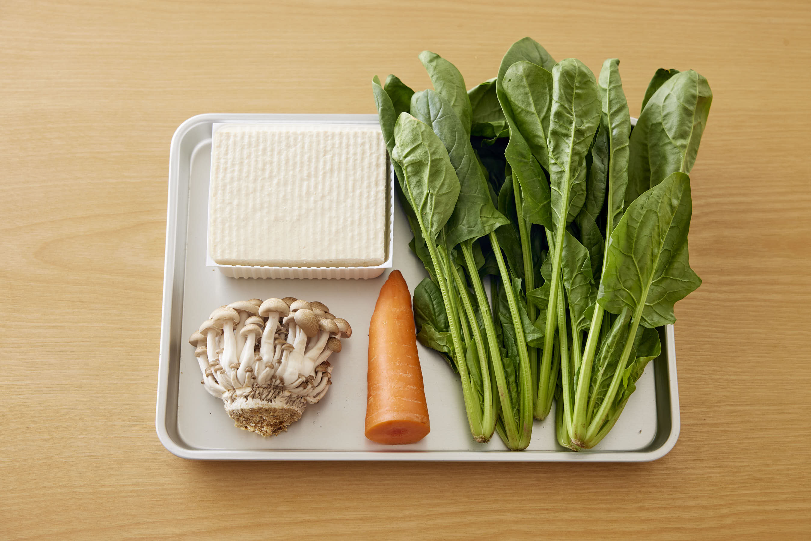 Vegetables and tofu on a trey