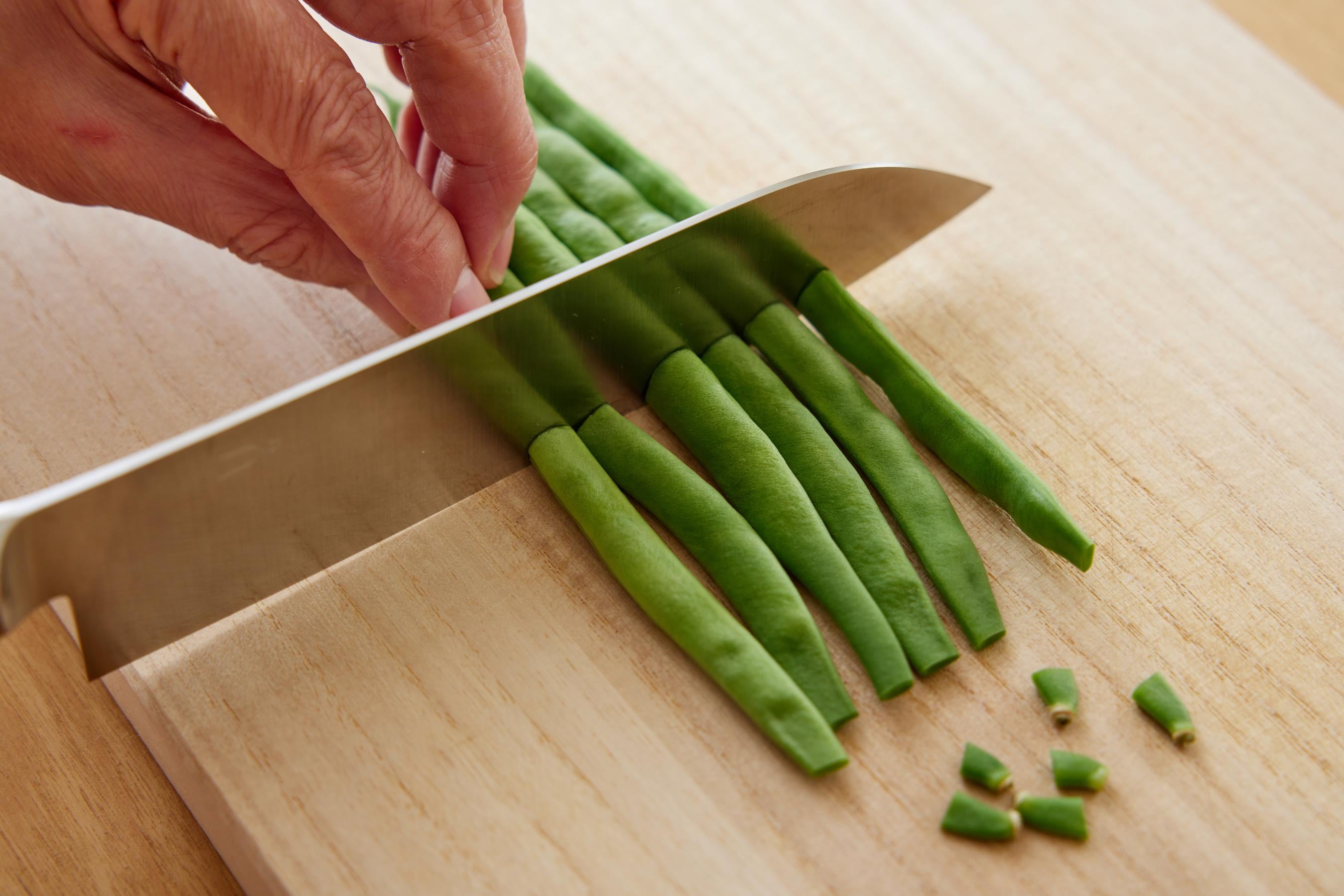 Preparing green beans.