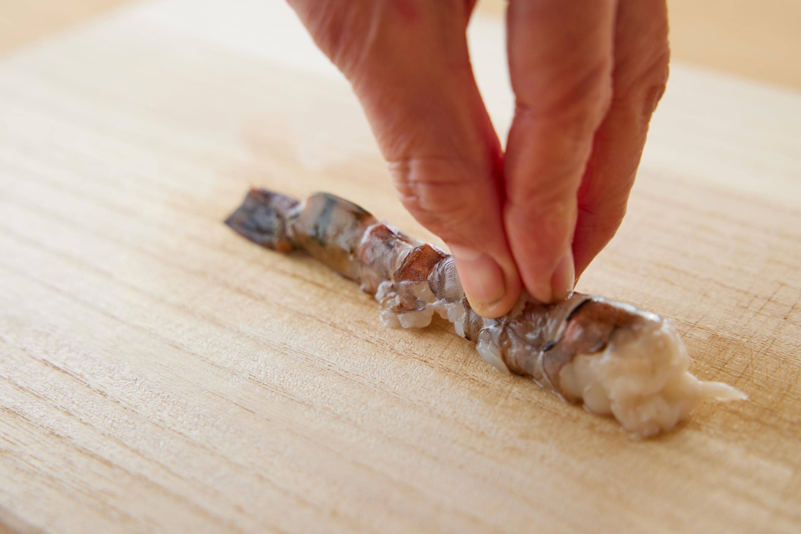 Stretching out the shrimp.
