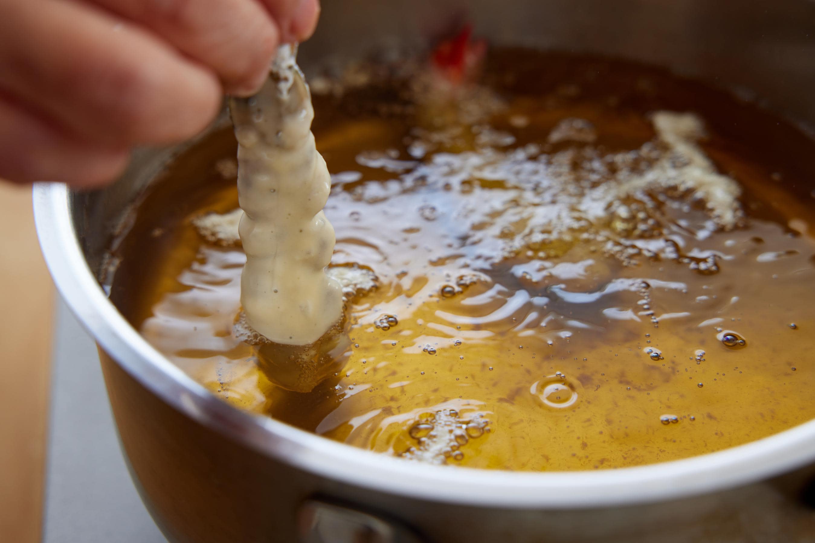 Frying Shrimp Tempura.