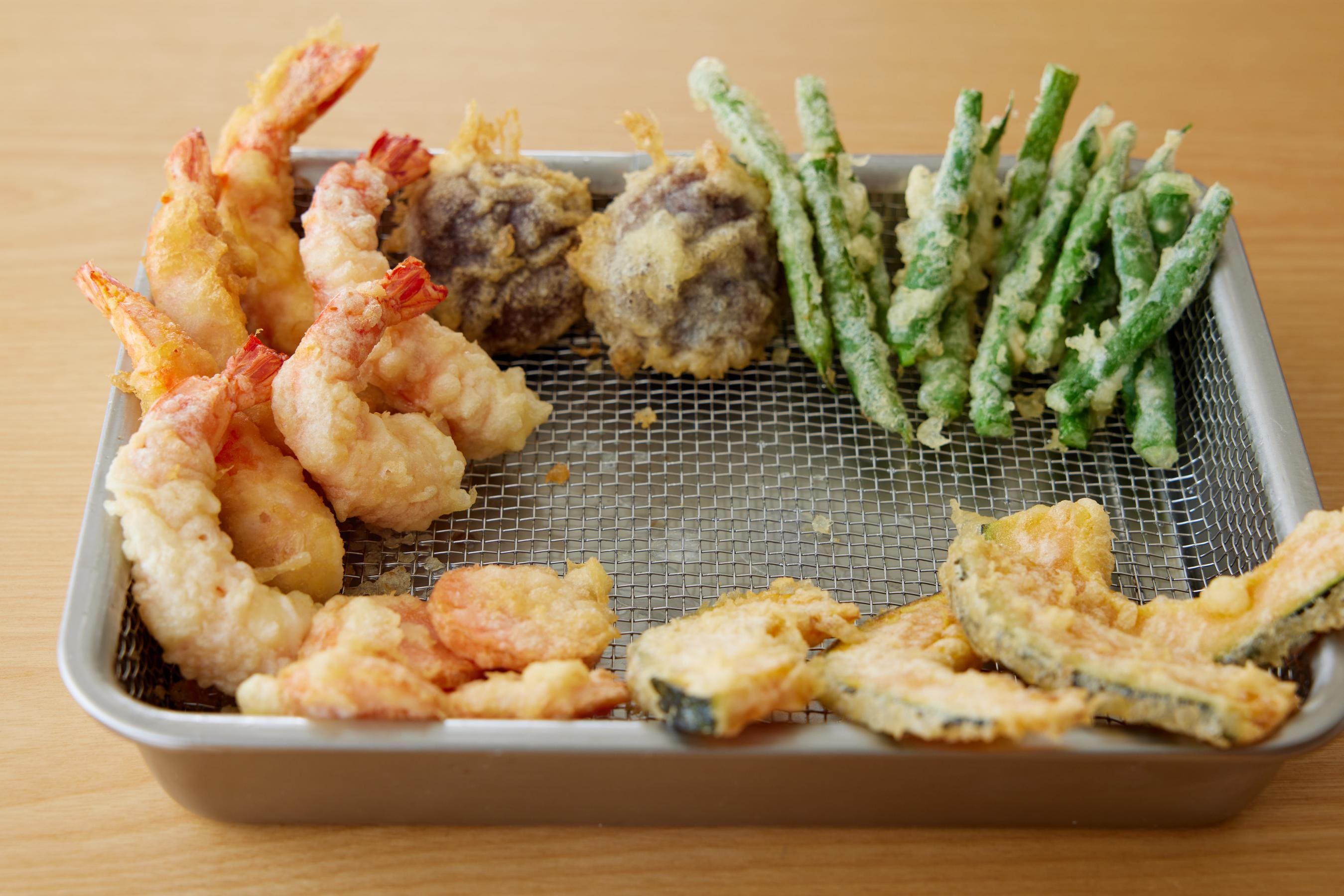 Tempura on a cooling rack.